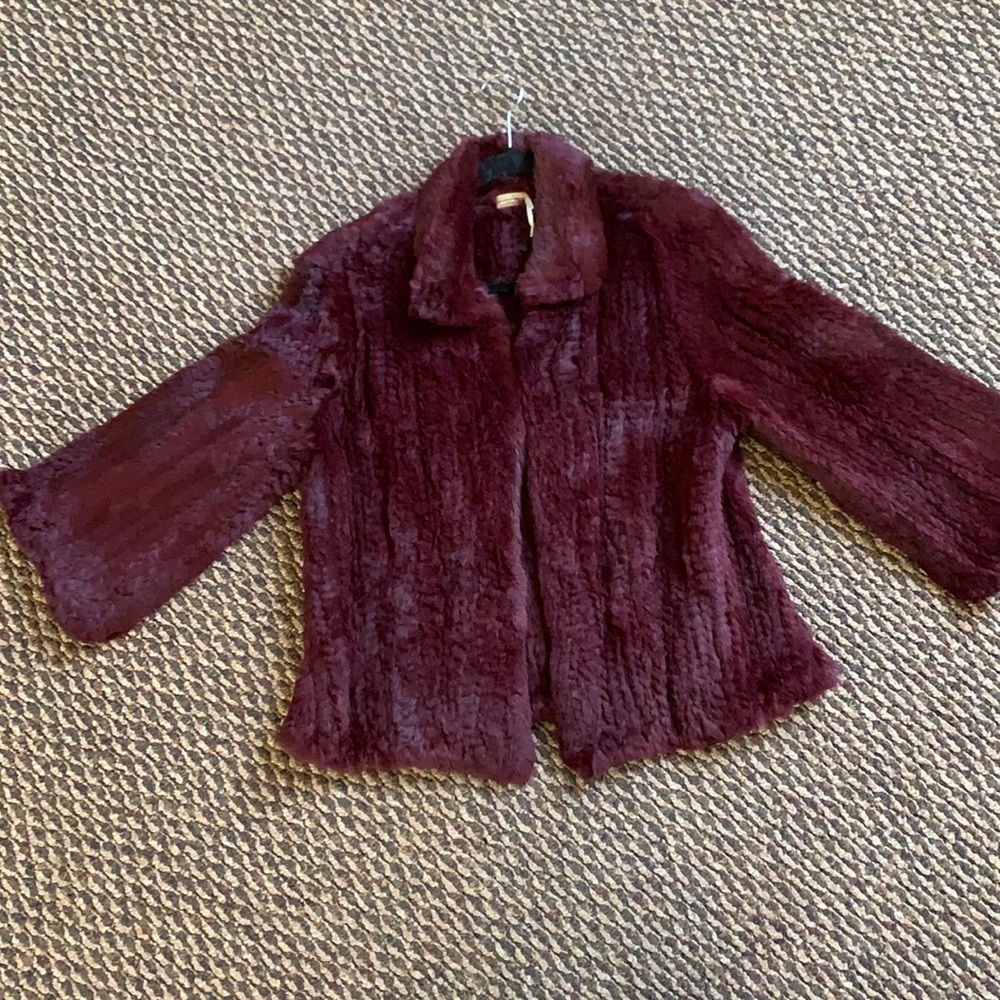 Beautiful Max Studio Rabbit Fur Burgundy Jacket